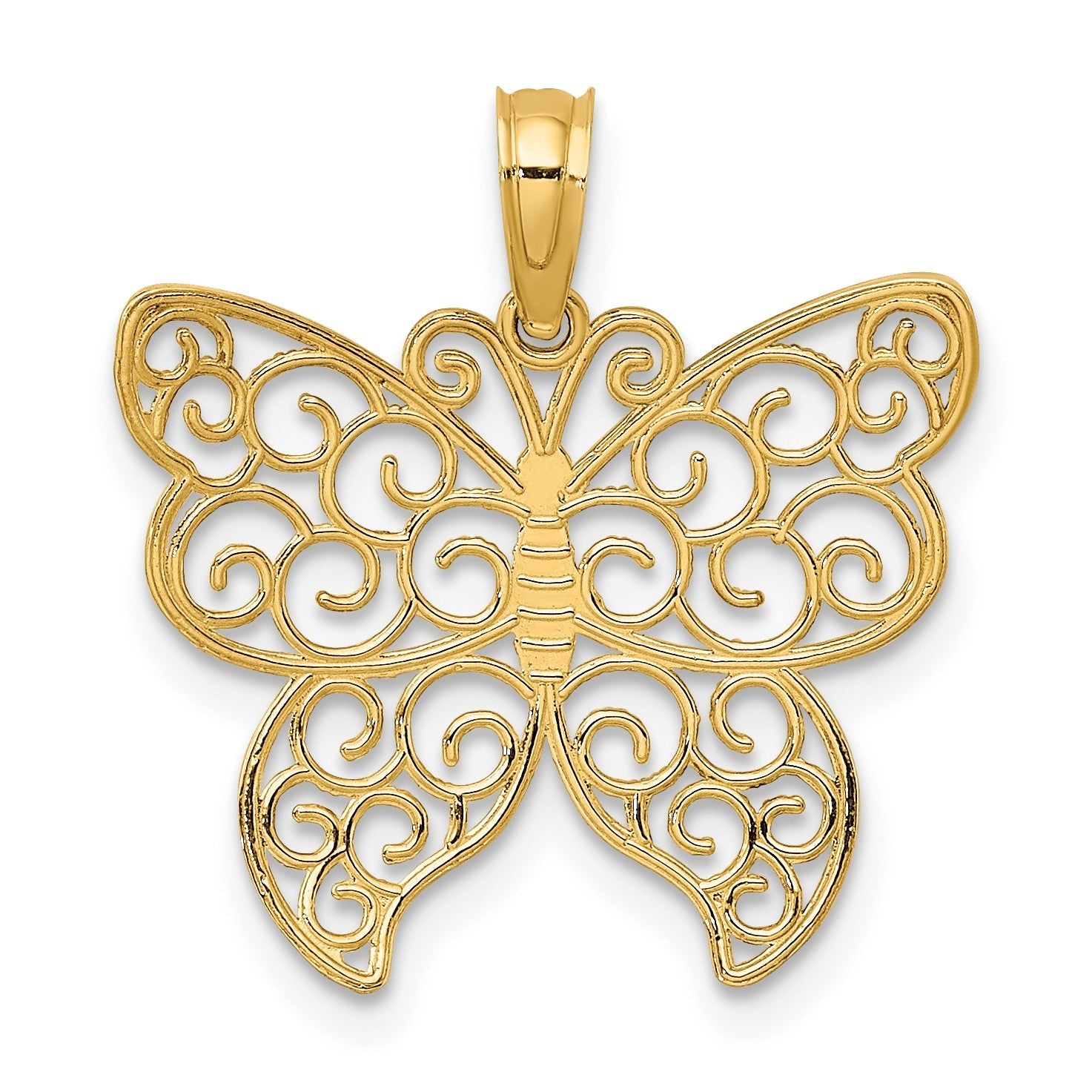 14K Gelbgold Gekugelt Filigran Klein Schmetterling Charm