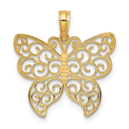 14K Gelbgold Gekugelt Filigran Klein Schmetterling Charm