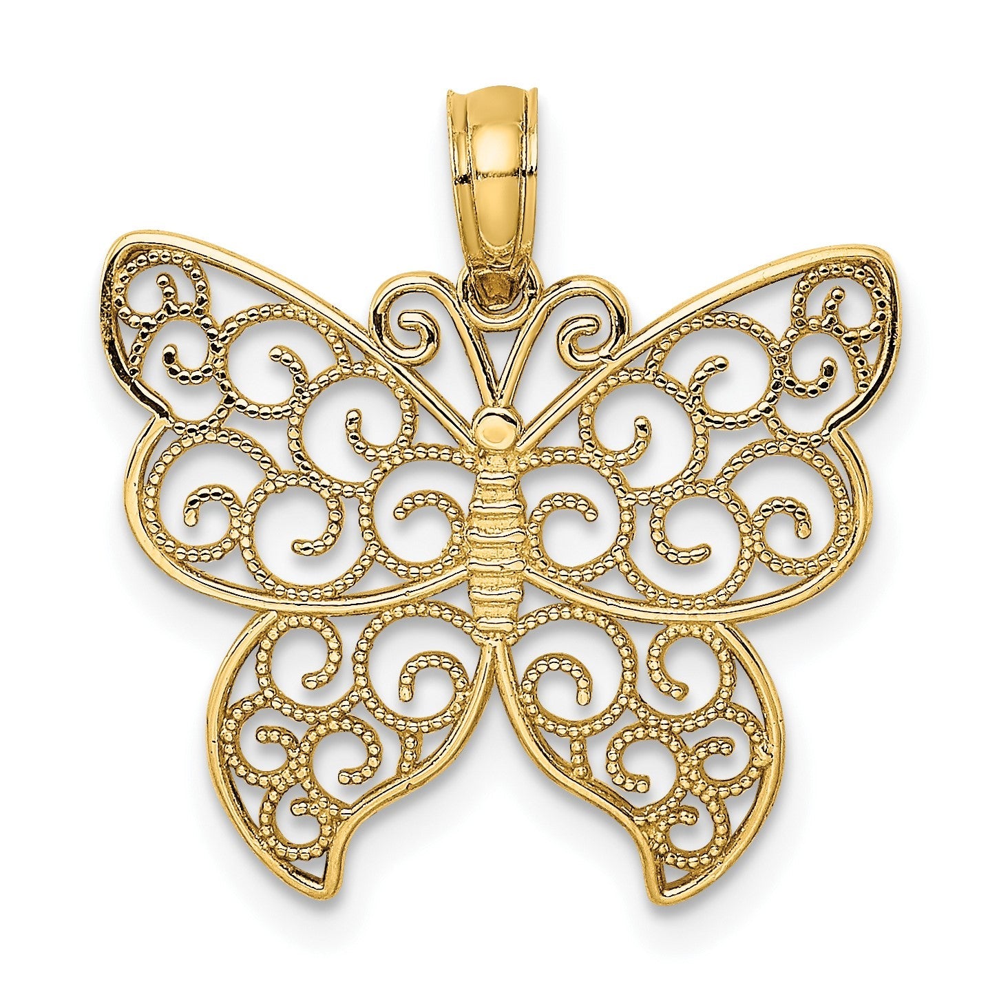 14K Gelbgold Gekugelt Filigran Klein Schmetterling Charm