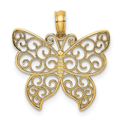 14K Gelbgold Gekugelt Filigran Klein Schmetterling Charm