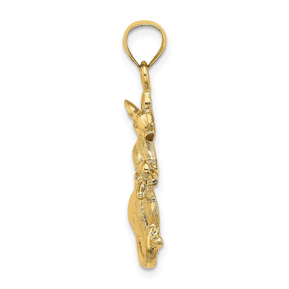 14K Gelbgold Anhänger, zweidimensionales Känguru mit Baby im Beutel