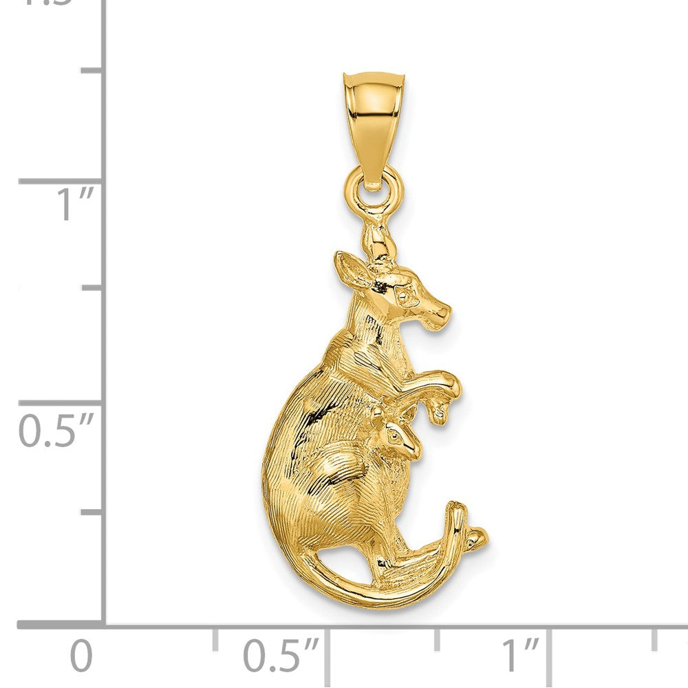 14K Gelbgold Anhänger, zweidimensionales Känguru mit Baby im Beutel