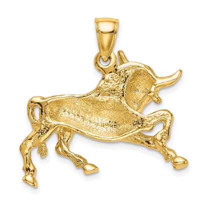 14K Gelbgold polierter Stier-Charm mit Hörnern