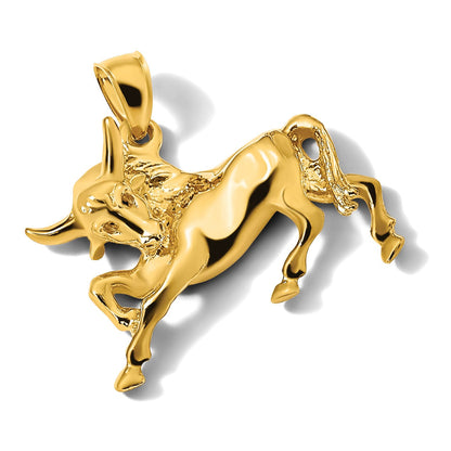 14K Gelbgold polierter Stier-Charm mit Hörnern