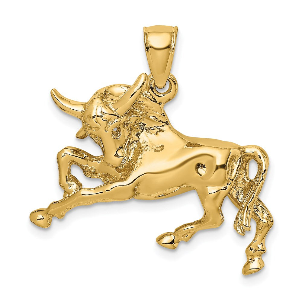14K Gelbgold polierter Stier-Charm mit Hörnern