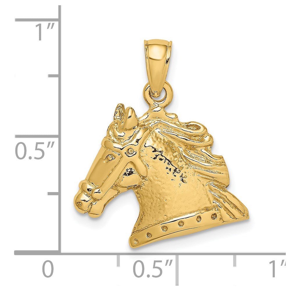 14K Gelbgold Pferdekopf-Charm strukturiert