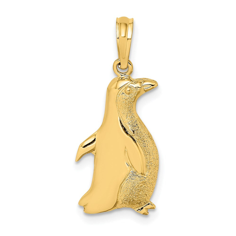 14K Gelbgold 2-D Polierter und Gravierter Pinguin-Charm