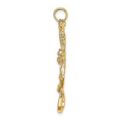 14K Gelbgold Charm mit hängendem Affen, 2-D texturiert