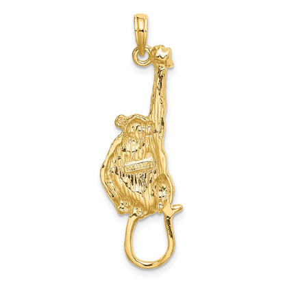 14K Gelbgold Charm mit hängendem Affen, 2-D texturiert