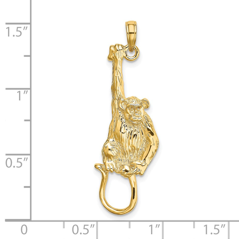 14K Gelbgold Charm mit hängendem Affen, 2-D texturiert