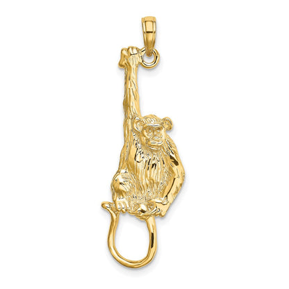 14K Gelbgold Charm mit hängendem Affen, 2-D texturiert
