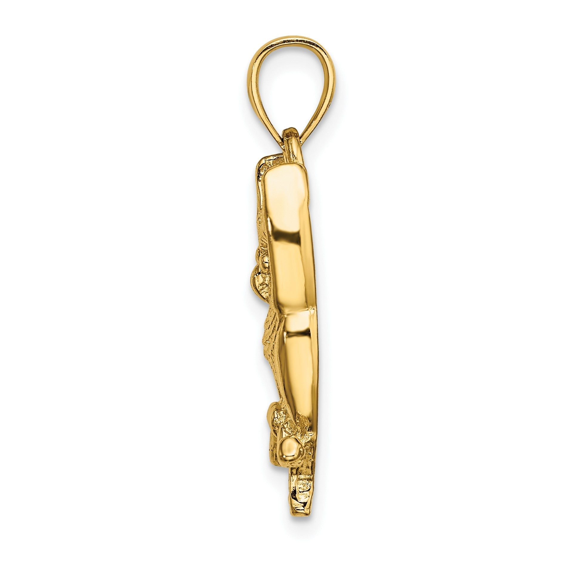 14K Gelbgold Eule-Charm mit strukturierter Oberfläche