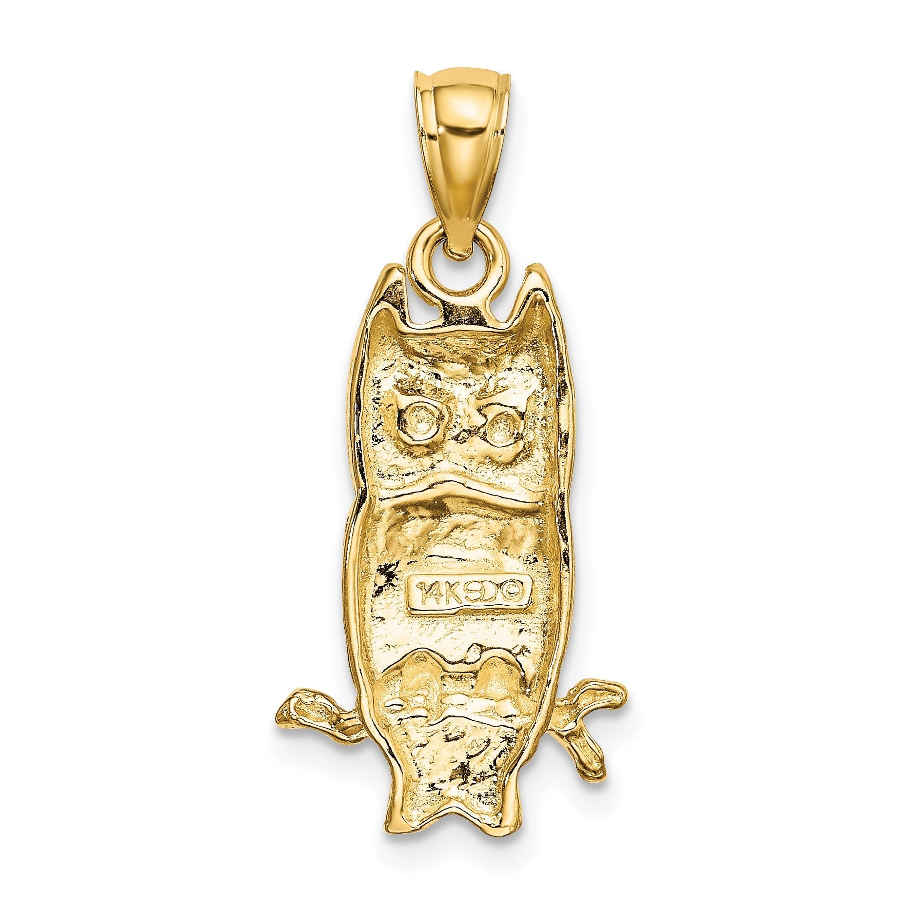 14K Gelbgold Eule-Charm mit strukturierter Oberfläche