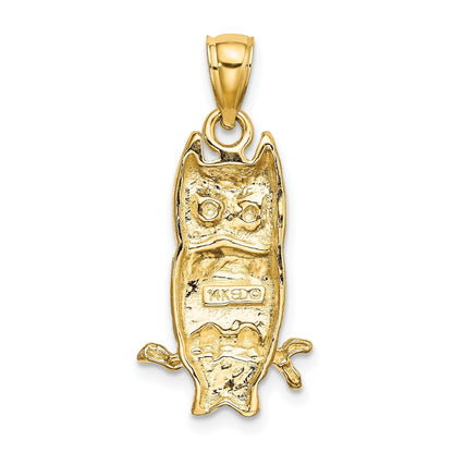 14K Gelbgold Eule-Charm mit strukturierter Oberfläche