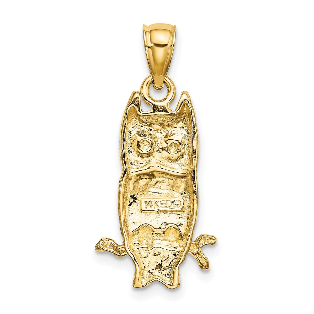 14K Gelbgold Eule-Charm mit strukturierter Oberfläche