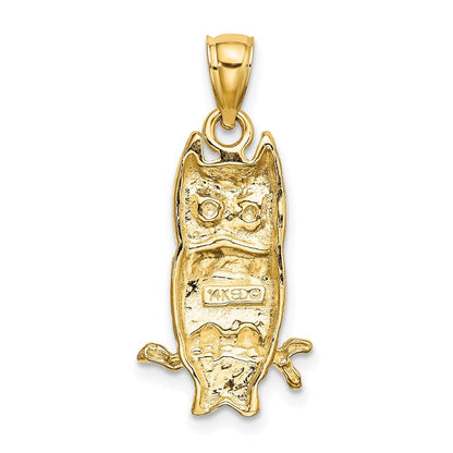 14K Gelbgold Eule-Charm mit strukturierter Oberfläche