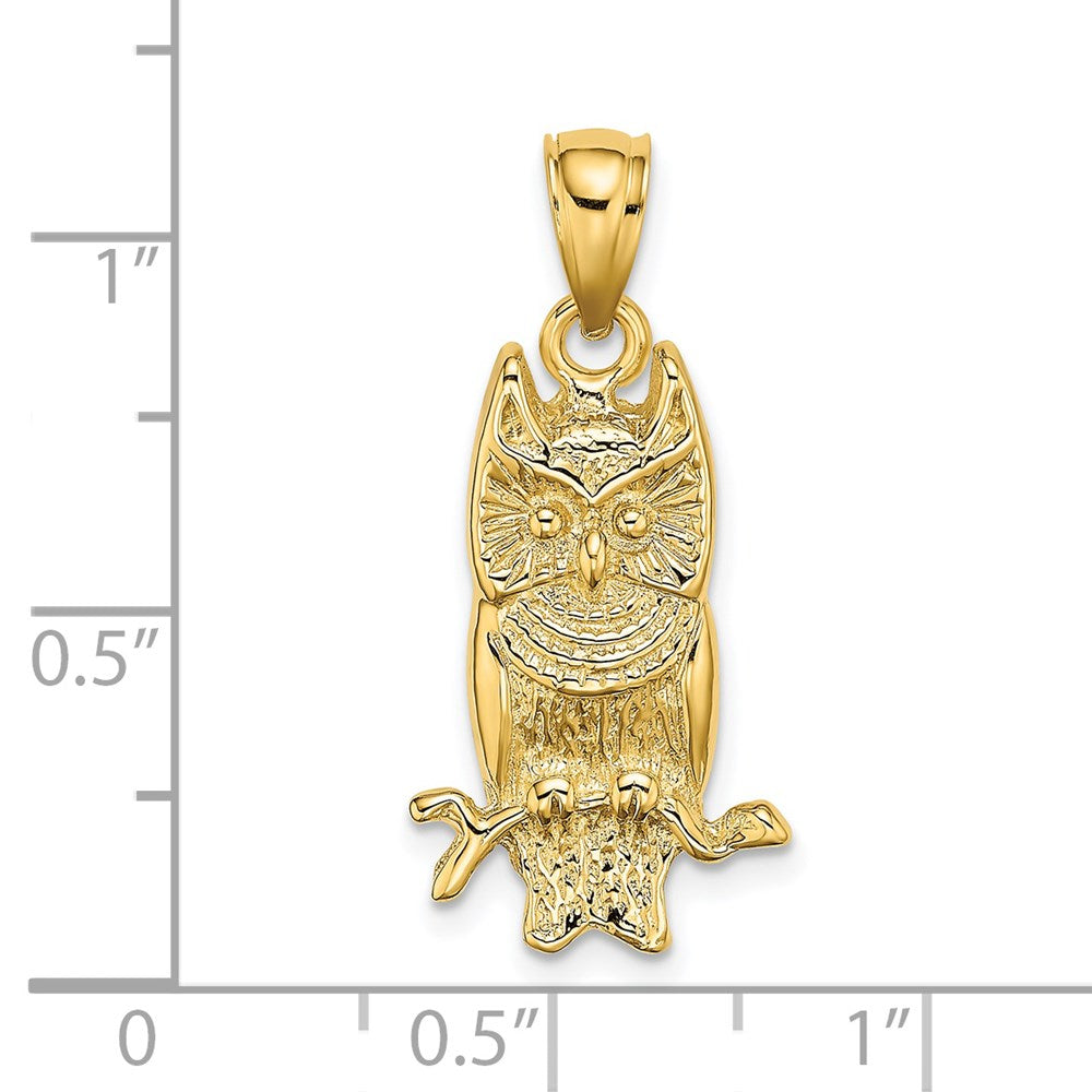 14K Gelbgold Eule-Charm mit strukturierter Oberfläche
