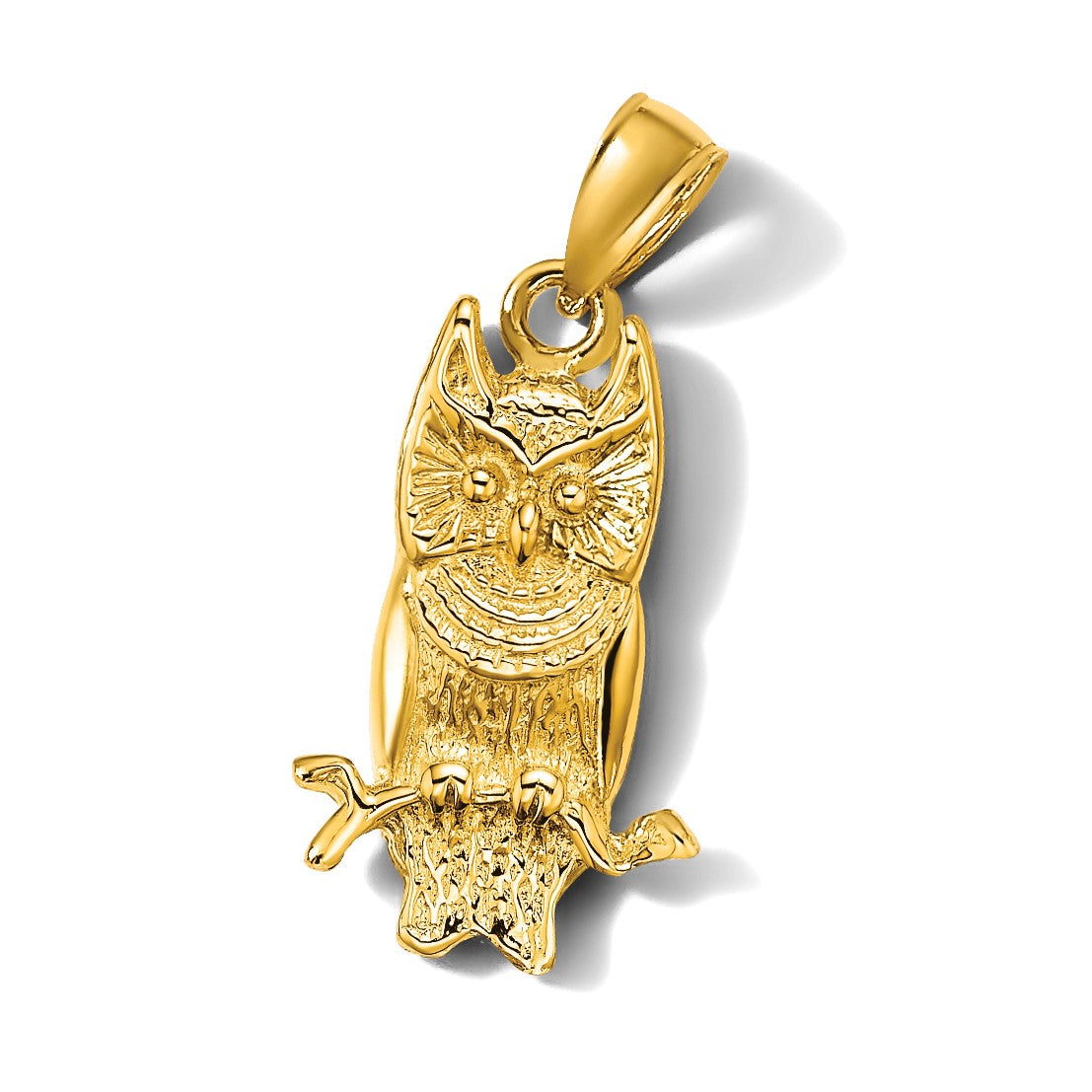 14K Gelbgold Eule-Charm mit strukturierter Oberfläche