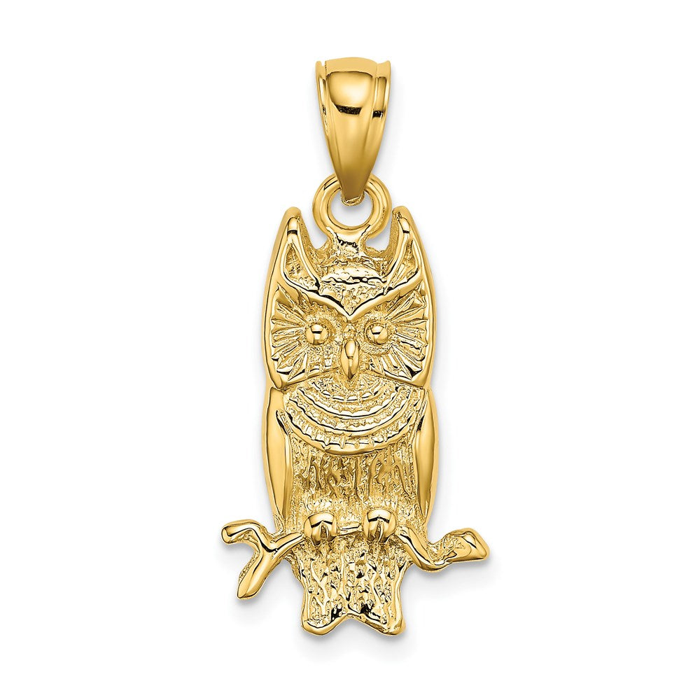 14K Gelbgold Eule-Charm mit strukturierter Oberfläche