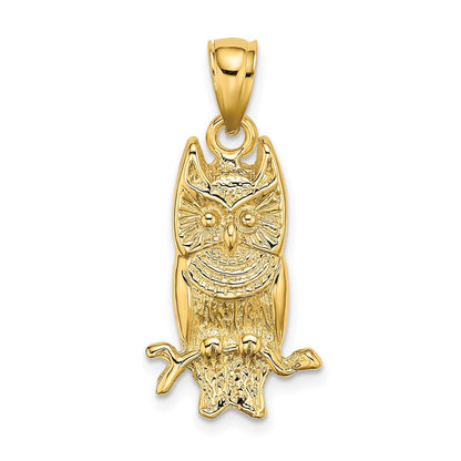 14K Gelbgold Eule-Charm mit strukturierter Oberfläche