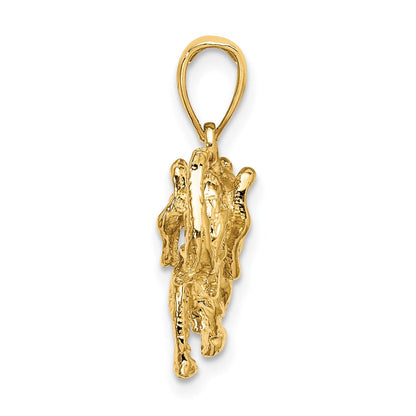 14 Karat Gelbgold 3-D-Elefantenprofil-Charm mit Stoßzahn