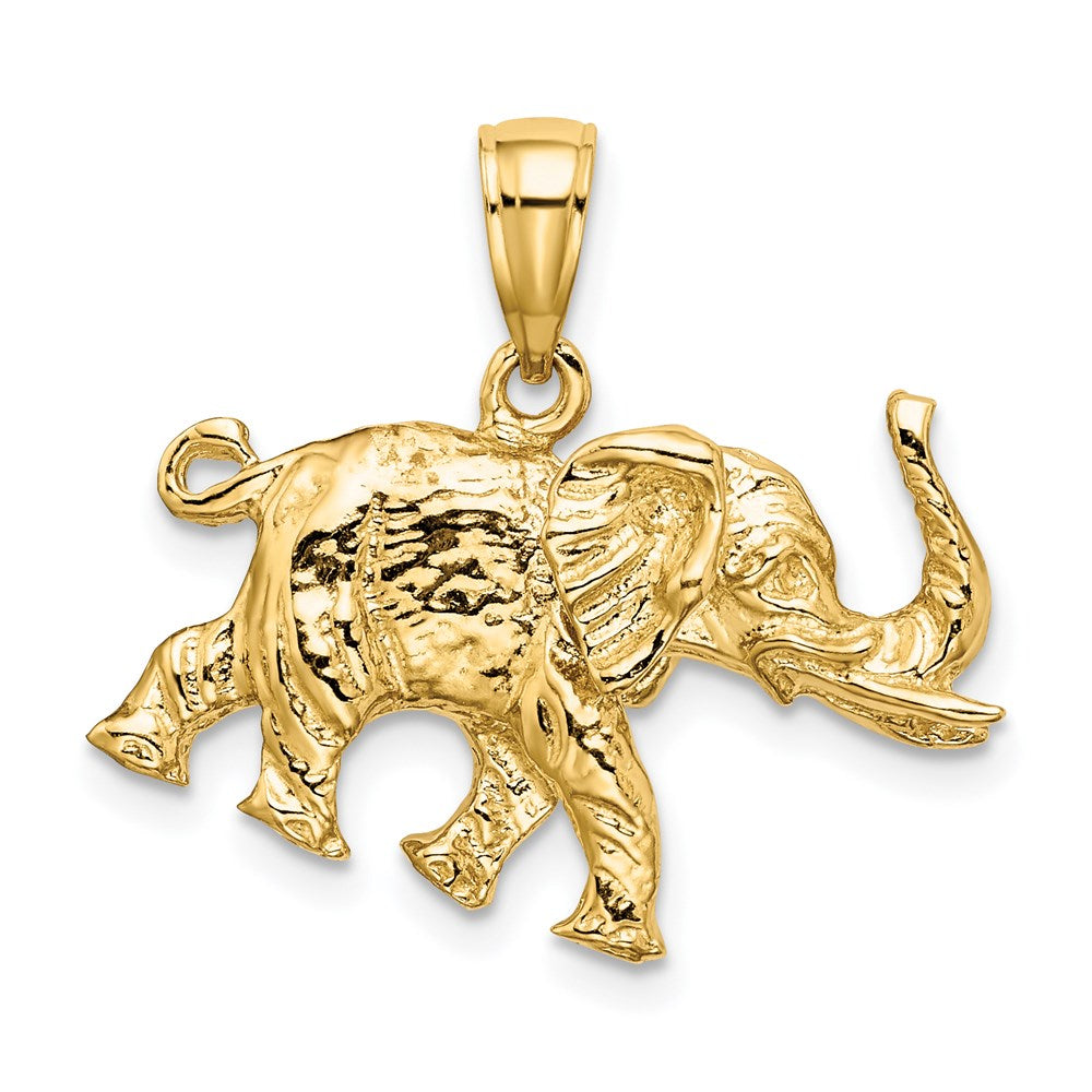 14 Karat Gelbgold 3-D-Elefantenprofil-Charm mit Stoßzahn
