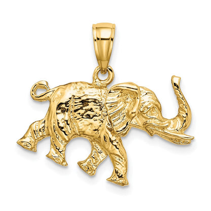 14 Karat Gelbgold 3-D-Elefantenprofil-Charm mit Stoßzahn