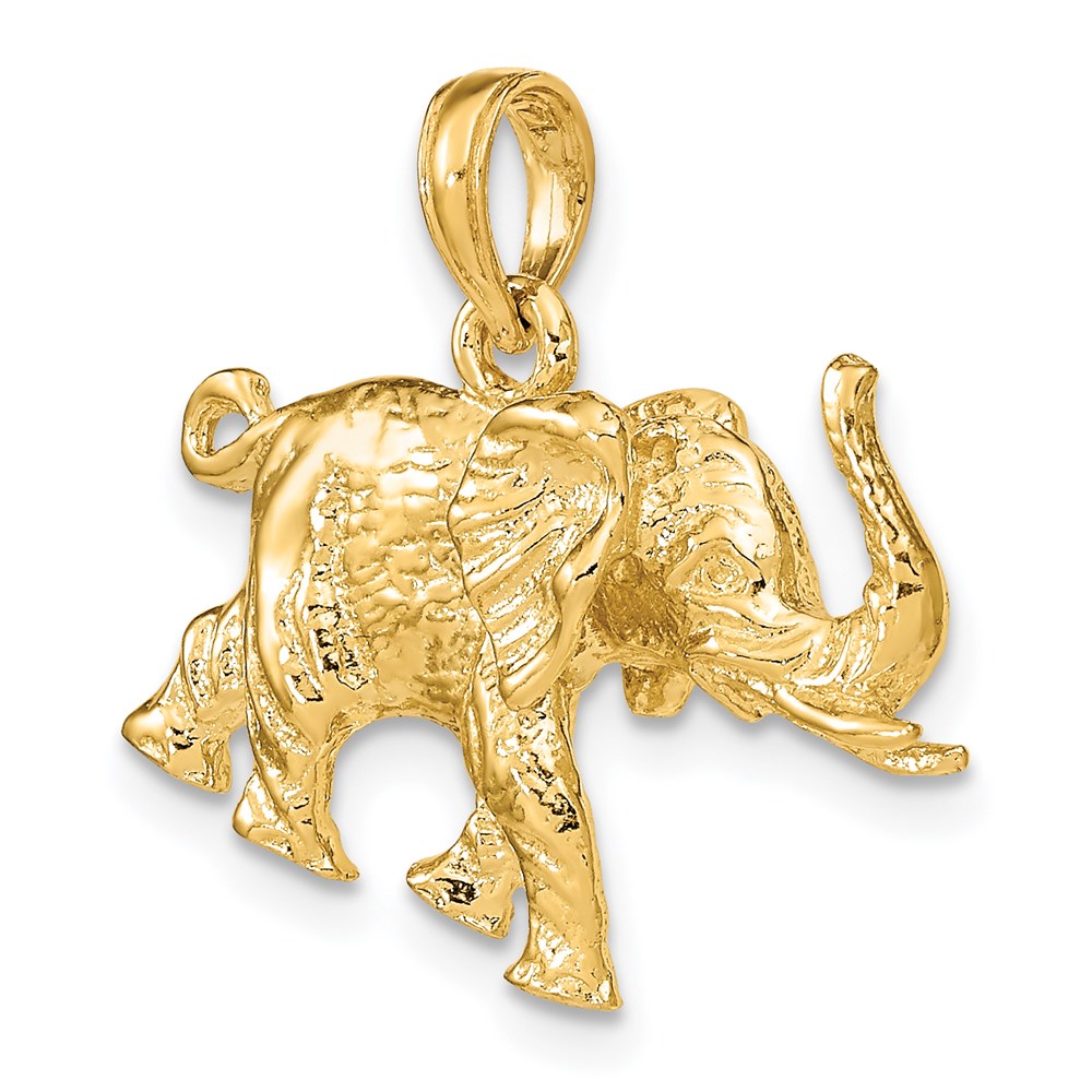 14 Karat Gelbgold 3-D-Elefantenprofil-Charm mit Stoßzahn