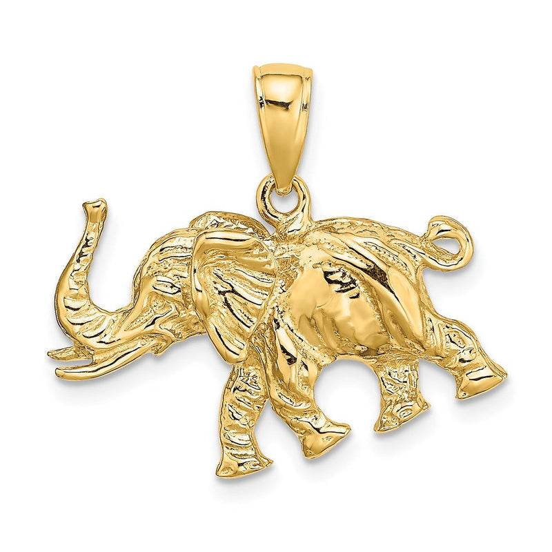 14 Karat Gelbgold 3-D-Elefantenprofil-Charm mit Stoßzahn