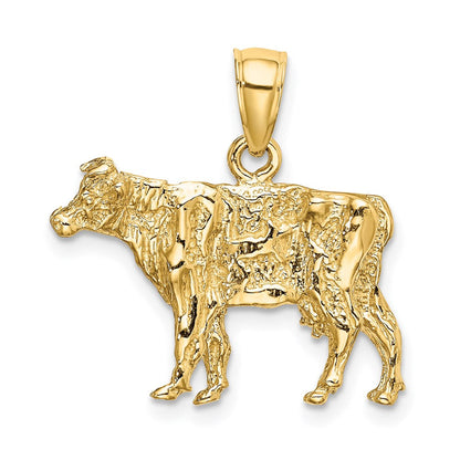 14K Gelbgold 3-D Kuh-Charm