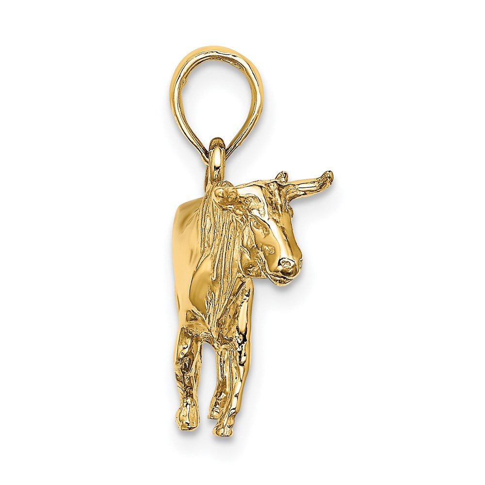 14K Gelbgold 3-D Stier-Charm mit Hörnern