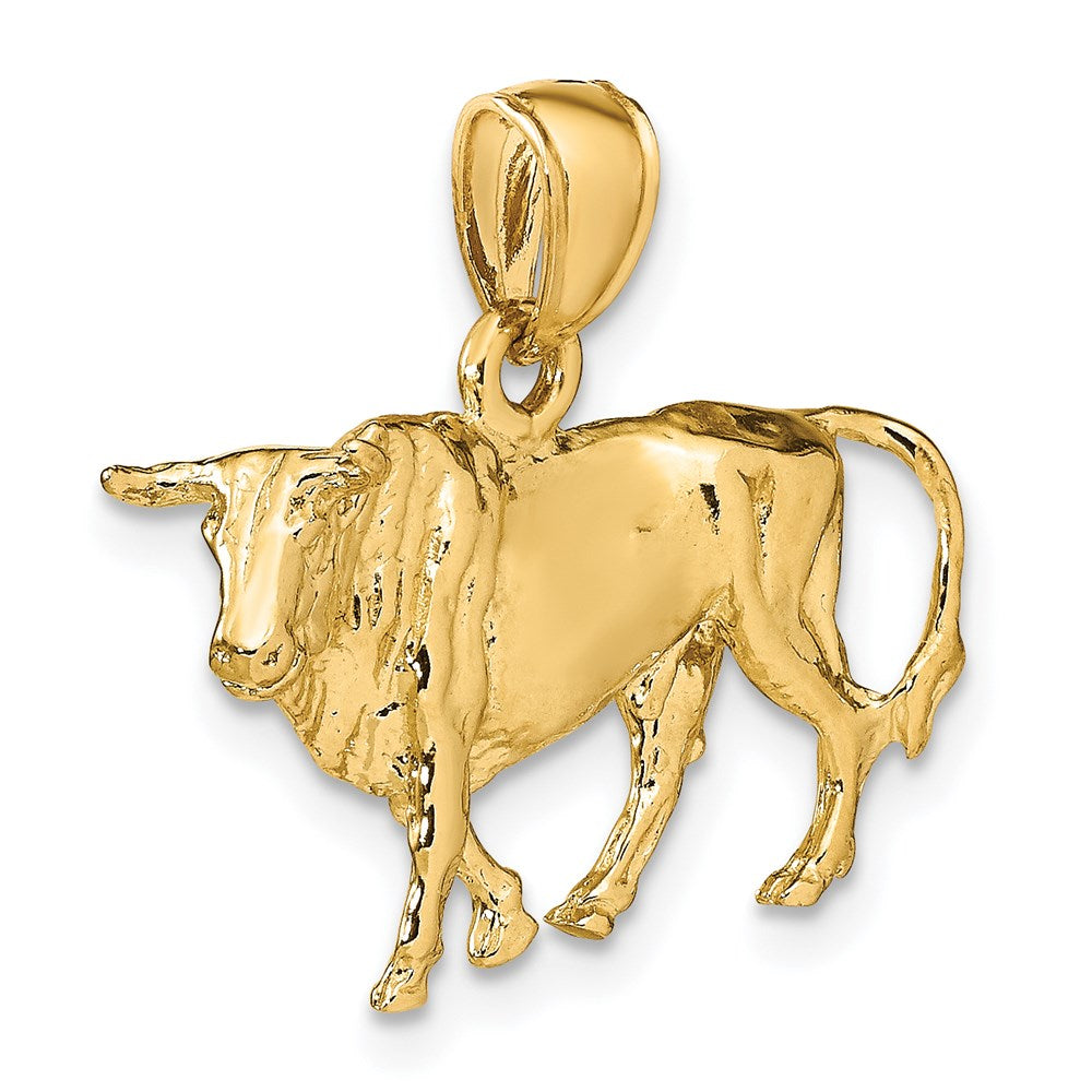 14K Gelbgold 3-D Stier-Charm mit Hörnern
