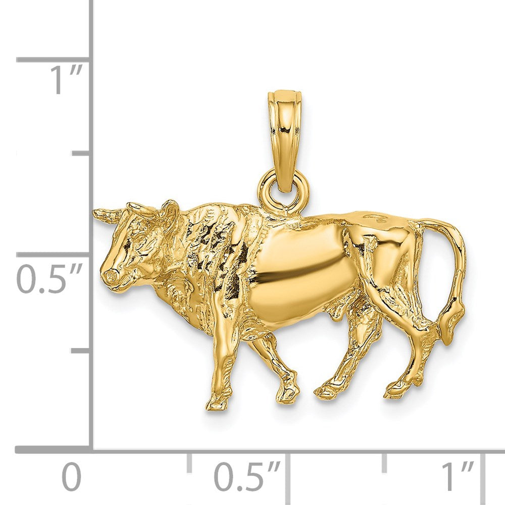 14K Gelbgold 3-D Stier-Charm mit Hörnern
