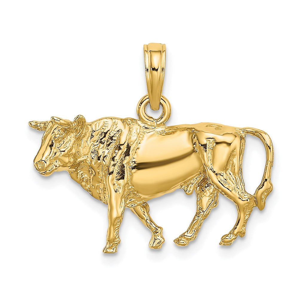 14K Gelbgold 3-D Stier-Charm mit Hörnern