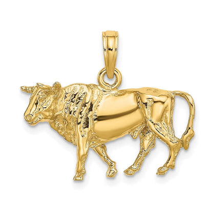 14K Gelbgold 3-D Stier-Charm mit Hörnern