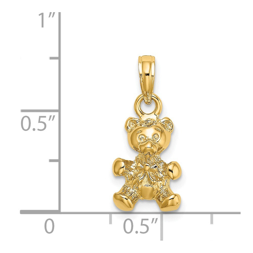 14K Gelbgold 3-D Teddybär-Charm mit Fliege