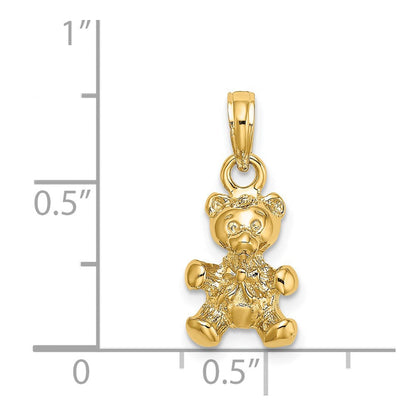 14K Gelbgold 3-D Teddybär-Charm mit Fliege