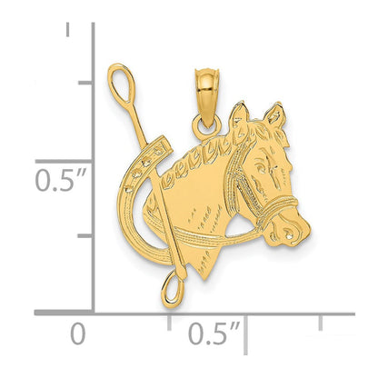 14K Gelbgold Strukturiert Pferd Kopf und Schuh Charm