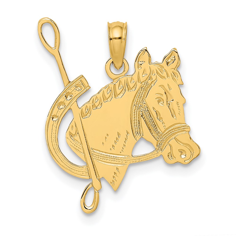 14K Gelbgold Strukturiert Pferd Kopf und Schuh Charm