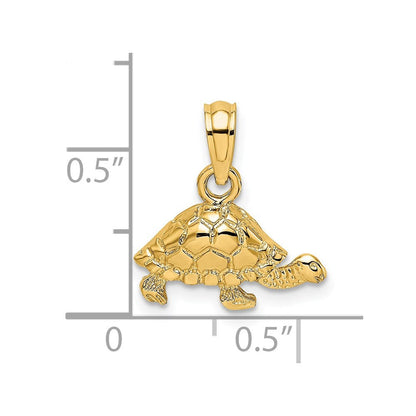 14K Gelbgold Poliert und Graviert Mini Schildkröte Charm