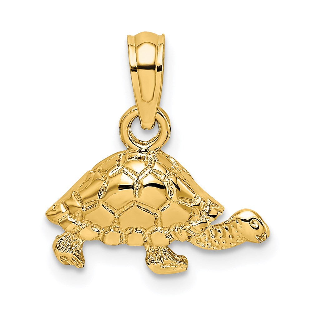 14K Gelbgold Poliert und Graviert Mini Schildkröte Charm