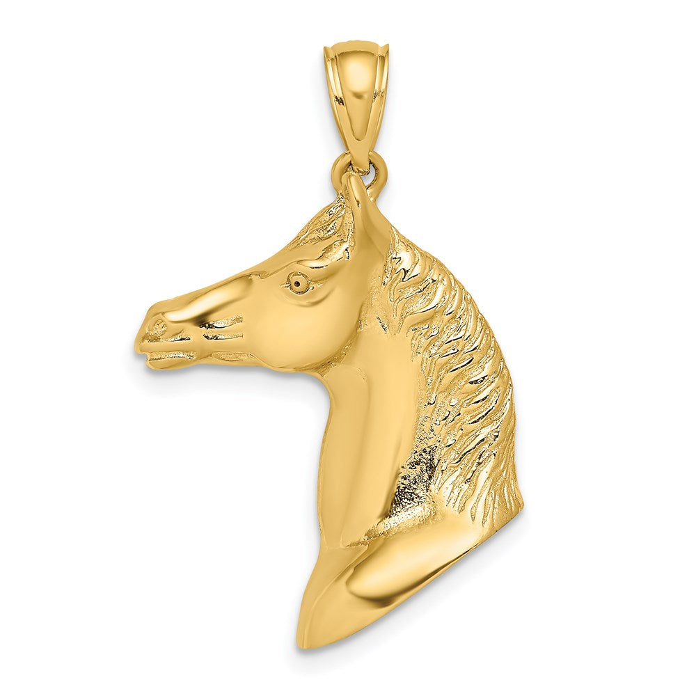 14K Gelbgold 3-D polierter Pferdekopf-Charm