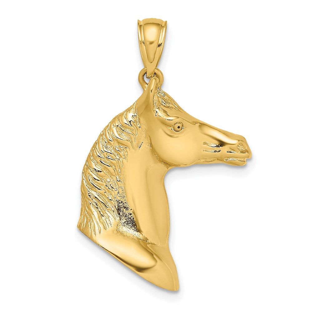 14K Gelbgold 3-D polierter Pferdekopf-Charm
