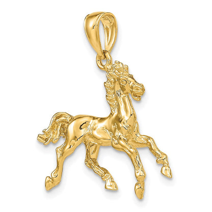 14K Gelbgold 3-D Trabendes Pferd Charm