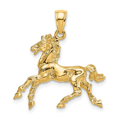 14K Gelbgold 3-D Trabendes Pferd Charm