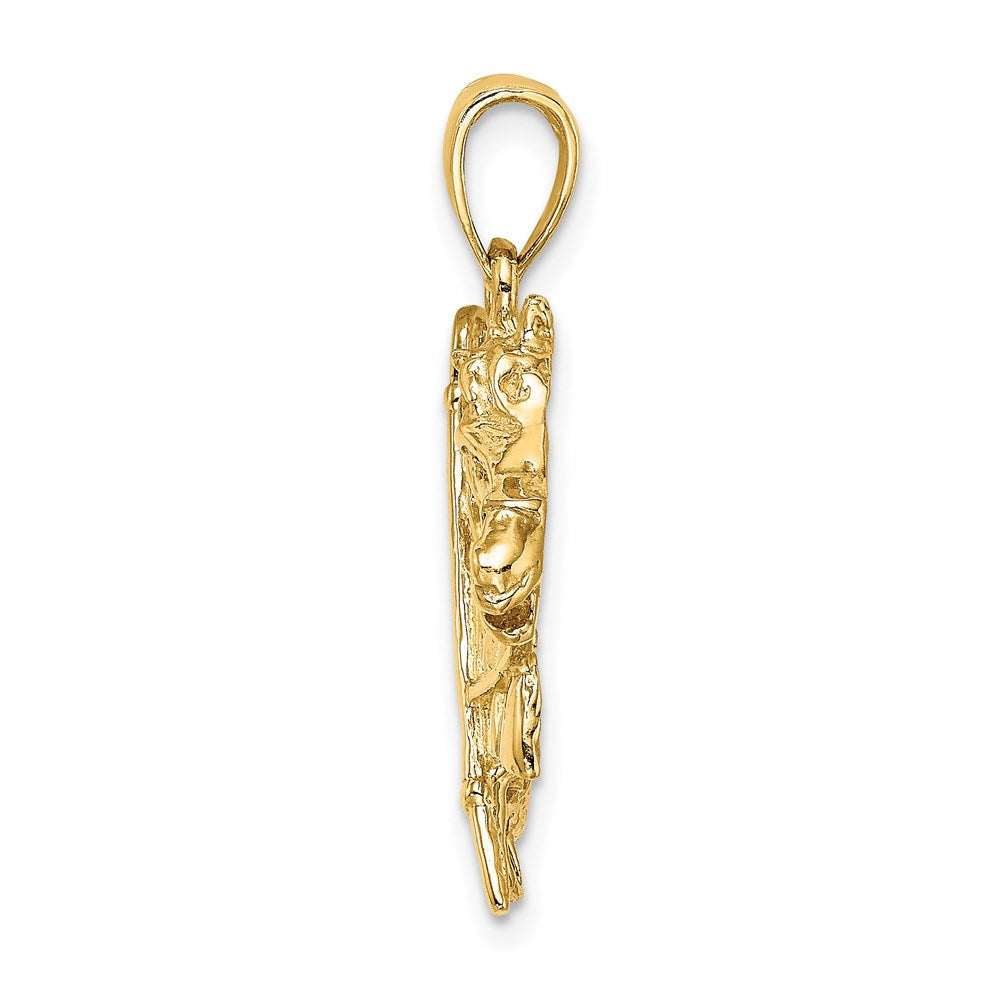14K Gelbgold Pferdekopf-Charm mit Hufeisen und Reitgerte