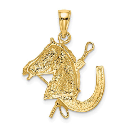 14K Gelbgold Pferdekopf-Charm mit Hufeisen und Reitgerte
