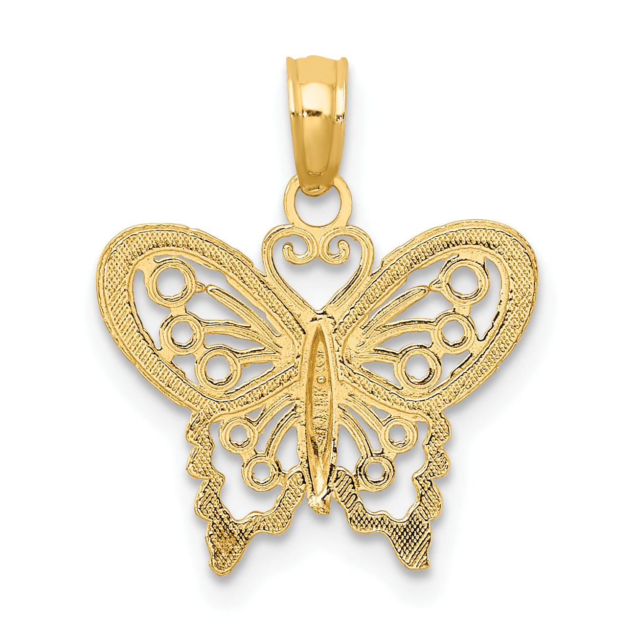 14K Gelbgold Poliert und Strukturiert Filigran Schmetterling Charm