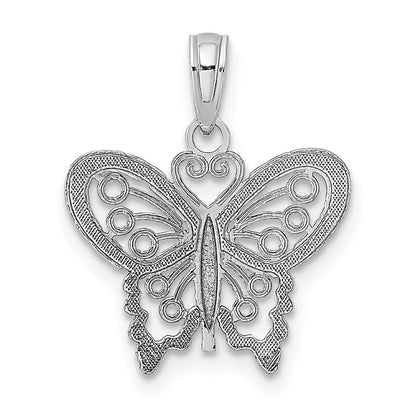 14K Weißgold Poliert und Gekugelt Schmetterling Charm