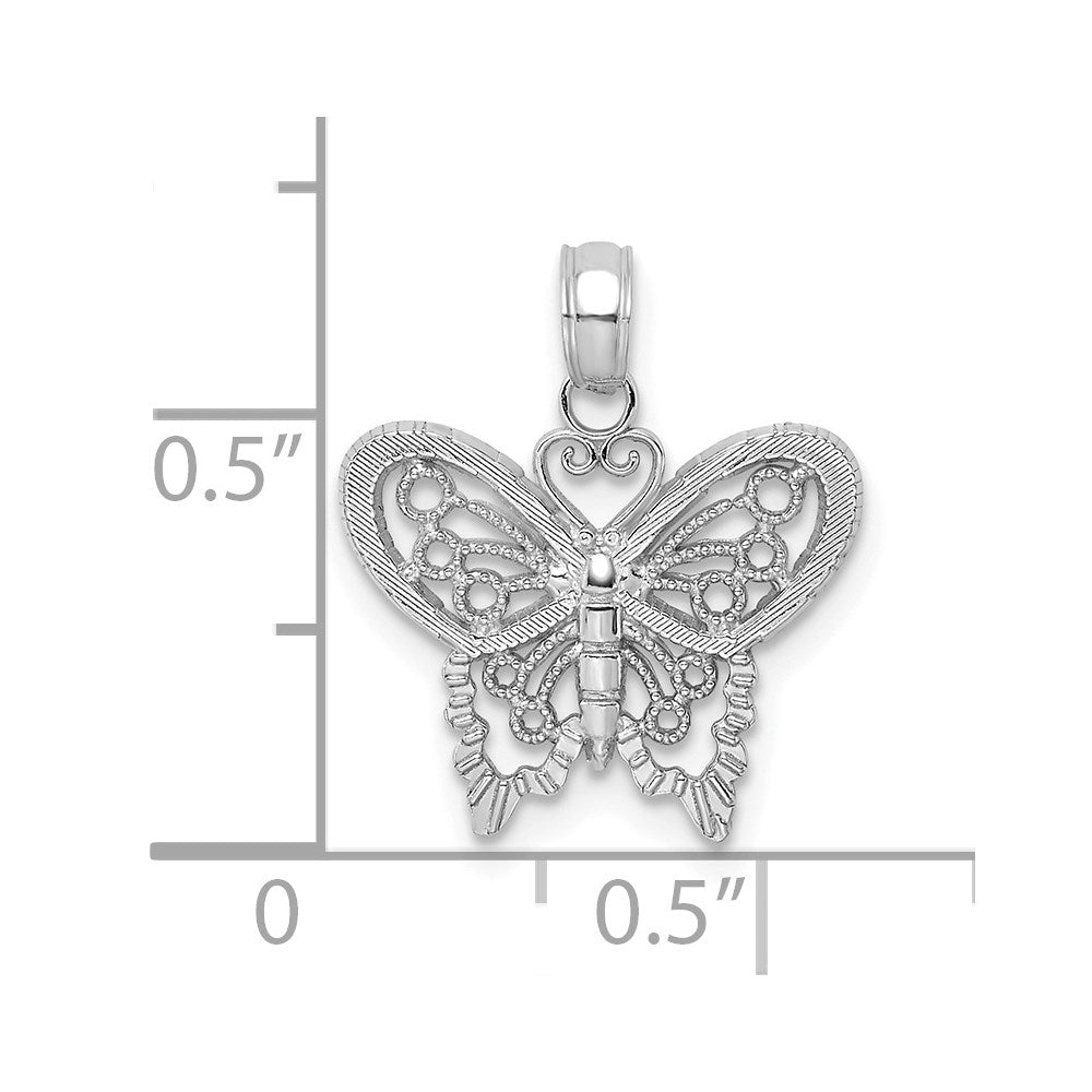 14K Weißgold Poliert und Gekugelt Schmetterling Charm